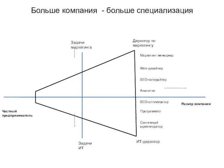 Больше компания - больше специализация Задачи маркетинга Задачи ИТ ИТ-директор