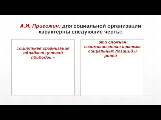 А.И. Пригожин: для социальной организации характерны следующие черты: