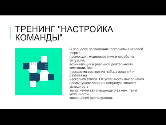 ТРЕНИНГ "НАСТРОЙКА КОМАНДЫ" В процессе проведения программы в игровой форме