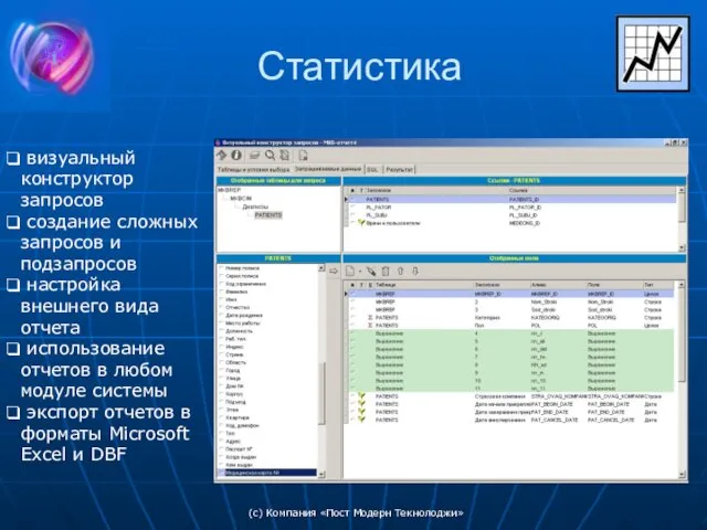 (c) Компания «Пост Модерн Текнолоджи» Статистика визуальный конструктор запросов создание