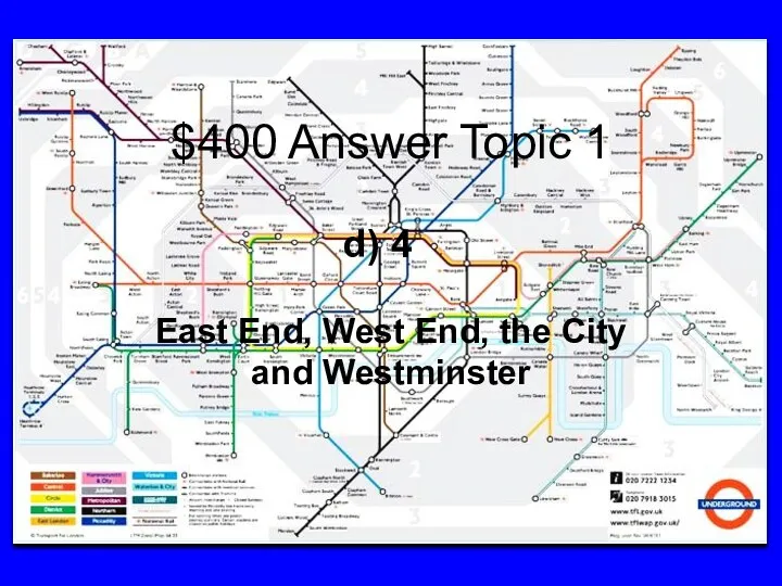 $400 Answer Topic 1 d) 4 East End, West End, the City and Westminster