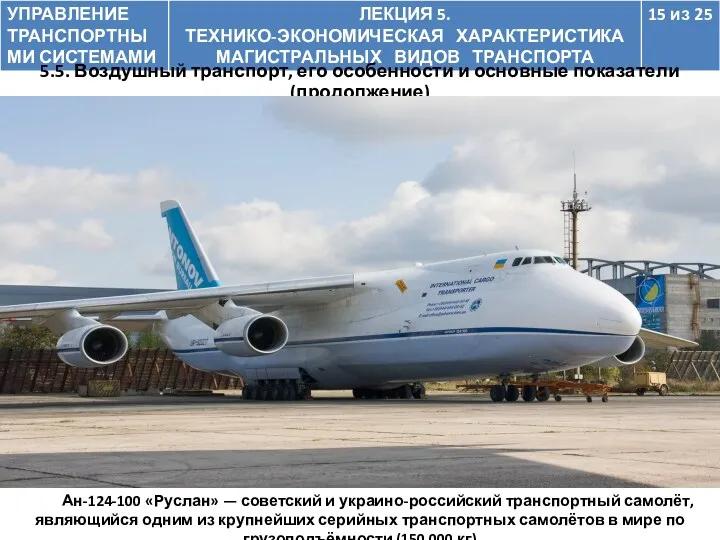5.5. Воздушный транспорт, его особенности и основные показатели (продолжение) Ан-124-100
