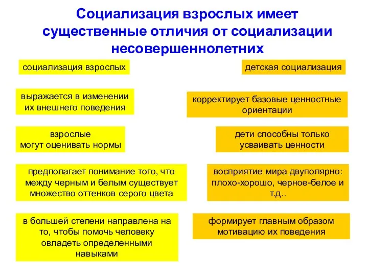 Социализация взрослых имеет существенные отличия от социализации несовершеннолетних социализация взрослых