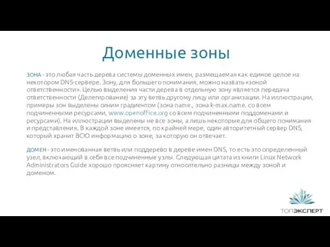 Доменные зоны 1 ЗОНА - это любая часть дерева системы