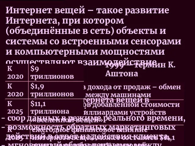 Интернет вещей – такое развитие Интернета, при котором (объединённые в