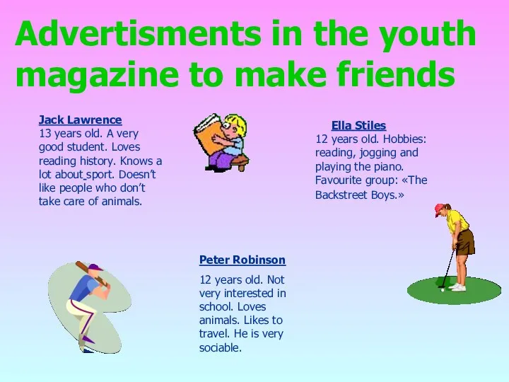 Advertisments in the youth magazine to make friends Jack Lawrence