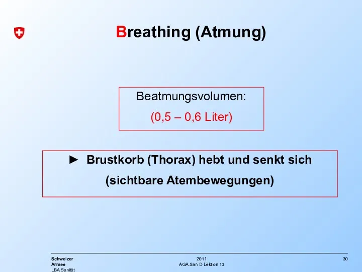 AGA San D Lektion 13 Breathing (Atmung) Beatmungsvolumen: (0,5 –