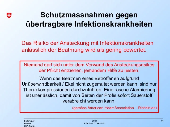 AGA San D Lektion 13 Schutzmassnahmen gegen übertragbare Infektionskrankheiten Das