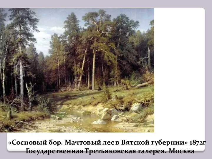 «Сосновый бор. Мачтовый лес в Вятской губернии» 1872г Государственная Третьяковская галерея. Москва