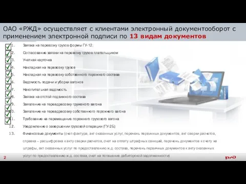 ОАО «РЖД» осуществляет с клиентами электронный документооборот с применением электронной
