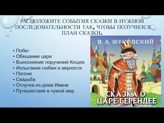 РАСПОЛОЖИТЕ СОБЫТИЯ СКАЗКИ В НУЖНОЙ ПОСЛЕДОВАТЕЛЬНОСТИ ТАК, ЧТОБЫ ПОЛУЧИЛСЯ ПЛАН