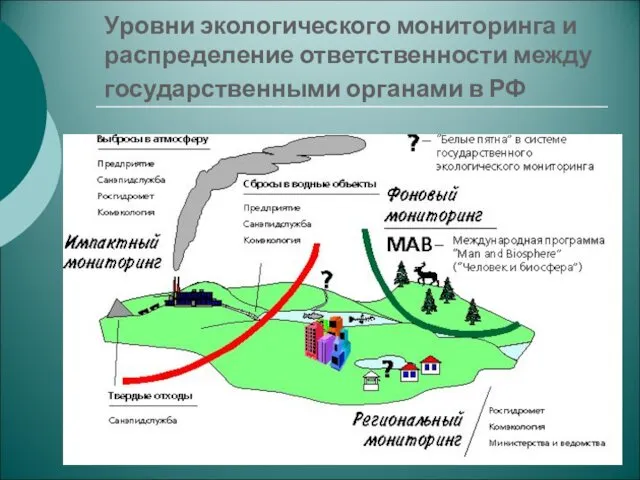 Уровни экологического мониторинга и распределение ответственности между государственными органами в РФ