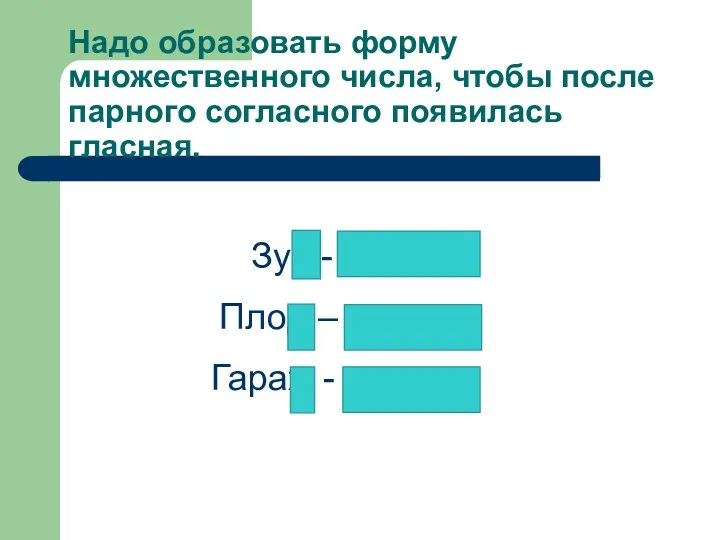 Надо образовать форму множественного числа, чтобы после парного согласного появилась