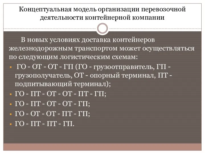 Концептуальная модель организации перевозочной деятельности контейнерной компании В новых условиях