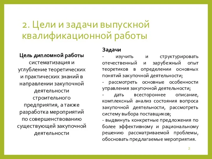 2. Цели и задачи выпускной квалификационной работы Задачи - изучить