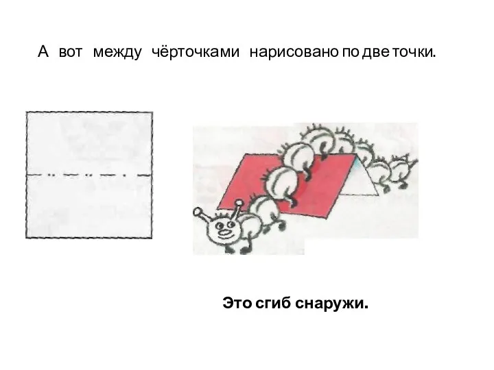 А вот между чёрточками нарисовано по две точки. Это сгиб снаружи.