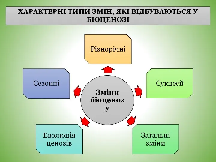 ХАРАКТЕРНІ ТИПИ ЗМІН, ЯКІ ВІДБУВАЮТЬСЯ У БІОЦЕНОЗІ