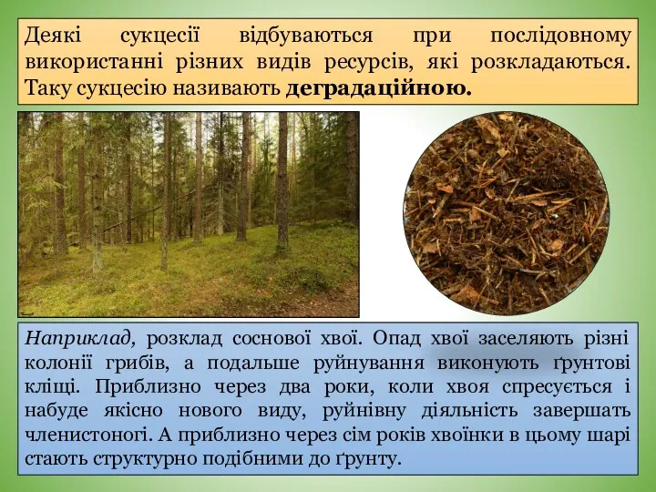 Деякі сукцесії відбуваються при послідовному використанні різних видів ресурсів, які