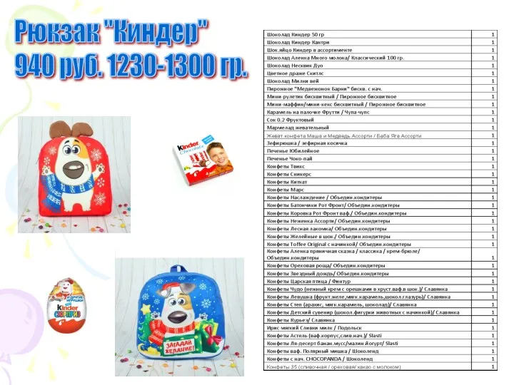 Рюкзак "Киндер" 940 руб. 1230-1300 гр.