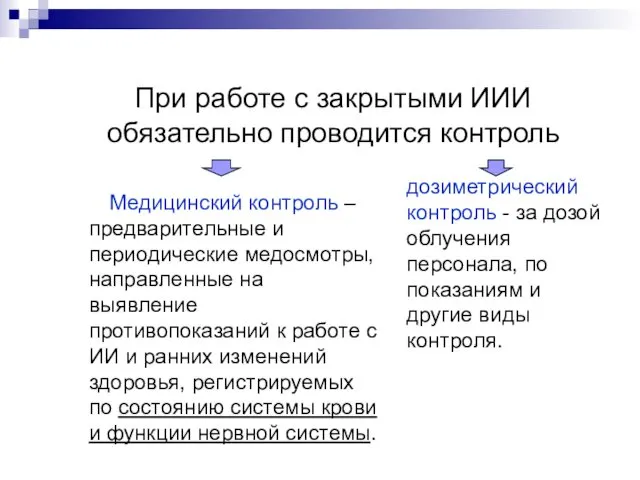 При работе с закрытыми ИИИ обязательно проводится контроль Медицинский контроль