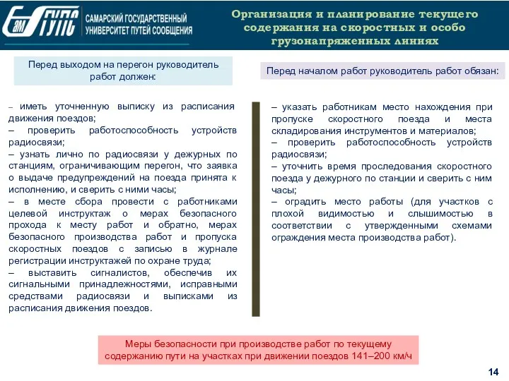 14 Организация и планирование текущего содержания на скоростных и особо