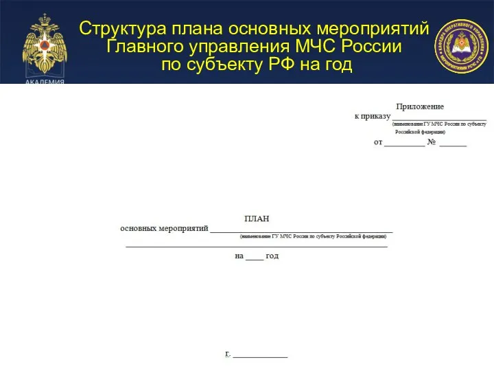 Структура плана основных мероприятий Главного управления МЧС России по субъекту РФ на год
