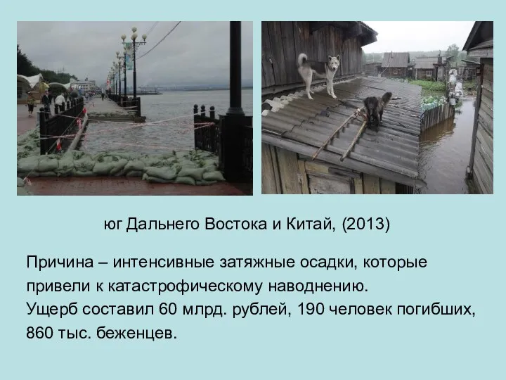 юг Дальнего Востока и Китай, (2013) Причина – интенсивные затяжные