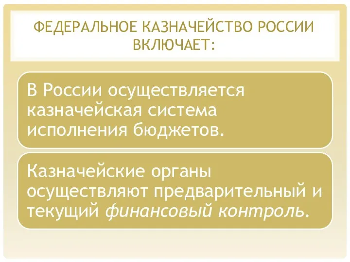 ФЕДЕРАЛЬНОЕ КАЗНАЧЕЙСТВО РОССИИ ВКЛЮЧАЕТ: