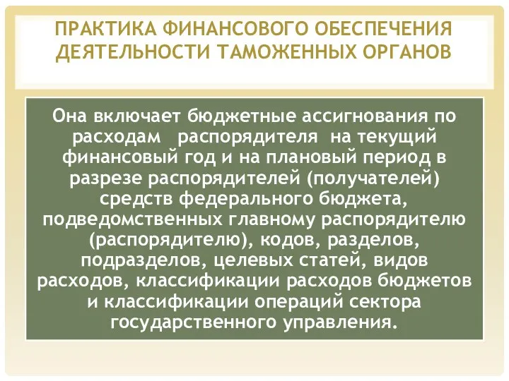 ПРАКТИКА ФИНАНСОВОГО ОБЕСПЕЧЕНИЯ ДЕЯТЕЛЬНОСТИ ТАМОЖЕННЫХ ОРГАНОВ