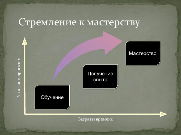 Затраты времени Участие в проектах Обучение Мастерство Стремление к мастерству Получение опыта