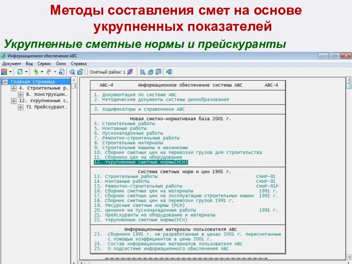 Методы составления смет на основе укрупненных показателей Укрупненные сметные нормы и прейскуранты