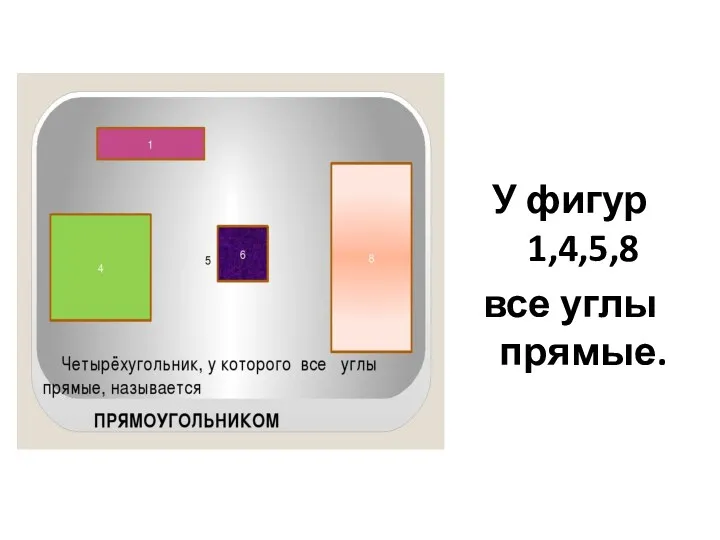 У фигур 1,4,5,8 все углы прямые.