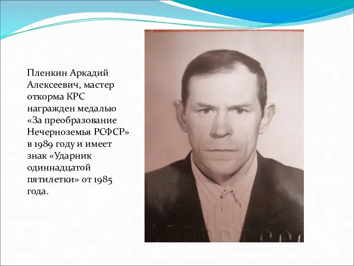 Пленкин Аркадий Алексеевич, мастер откорма КРС награжден медалью «За преобразование