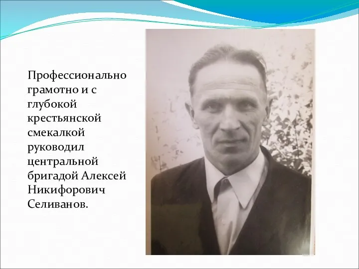 Профессионально грамотно и с глубокой крестьянской смекалкой руководил центральной бригадой Алексей Никифорович Селиванов.