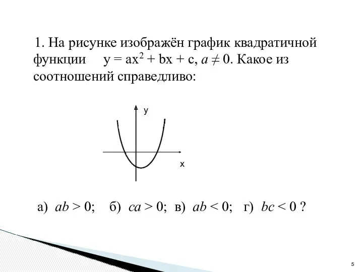 1. На рисунке изображён график квадратичной функции у = ax2