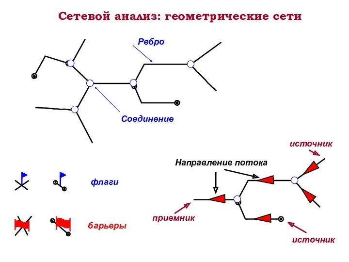 Сетевой анализ: геометрические сети Ребро Соединение флаги барьеры