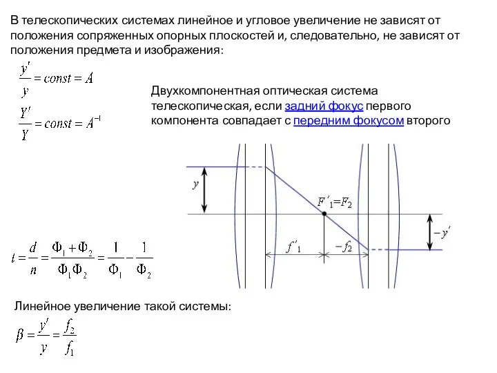 В телескопических системах линейное и угловое увеличение не зависят от