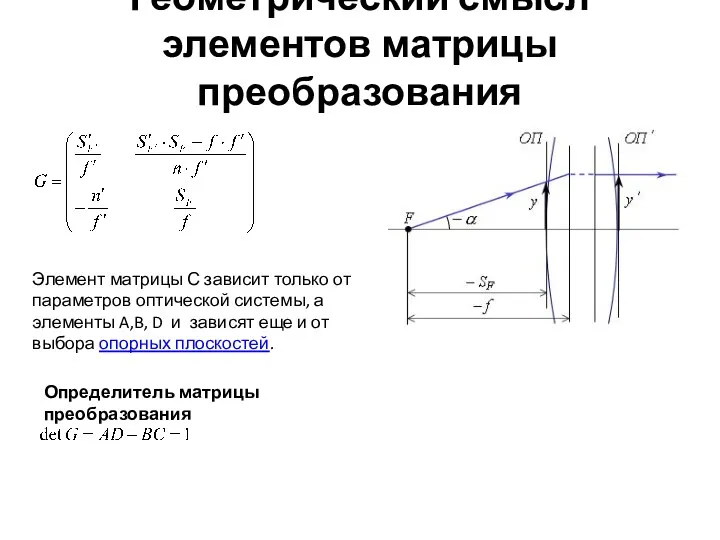 Геометрический смысл элементов матрицы преобразования Элемент матрицы С зависит только