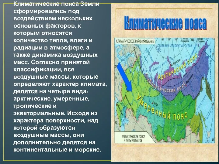 Климатические пояса Земли сформировались под воздействием нескольких основных факторов, к