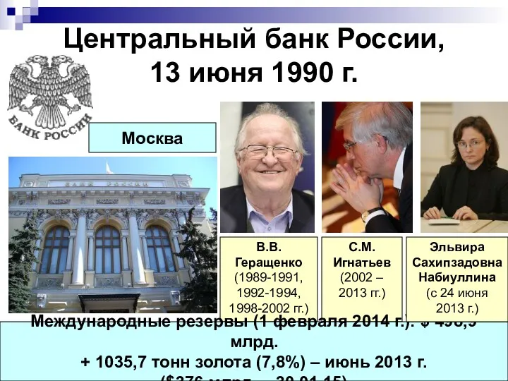 Центральный банк России, 13 июня 1990 г. В.В. Геращенко (1989-1991,