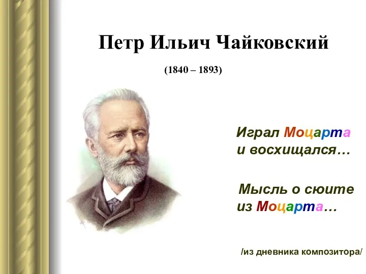Петр Ильич Чайковский (1840 – 1893) Играл Моцарта и восхищался…