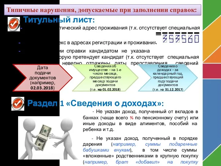 Типичные нарушения, допускаемые при заполнении справок: Титульный лист: - Не