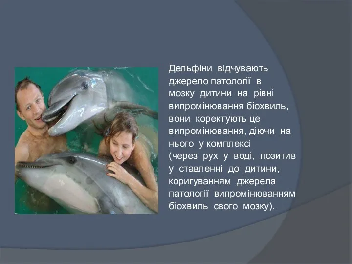 Дельфіни відчувають джерело патології в мозку дитини на рівні випромінювання