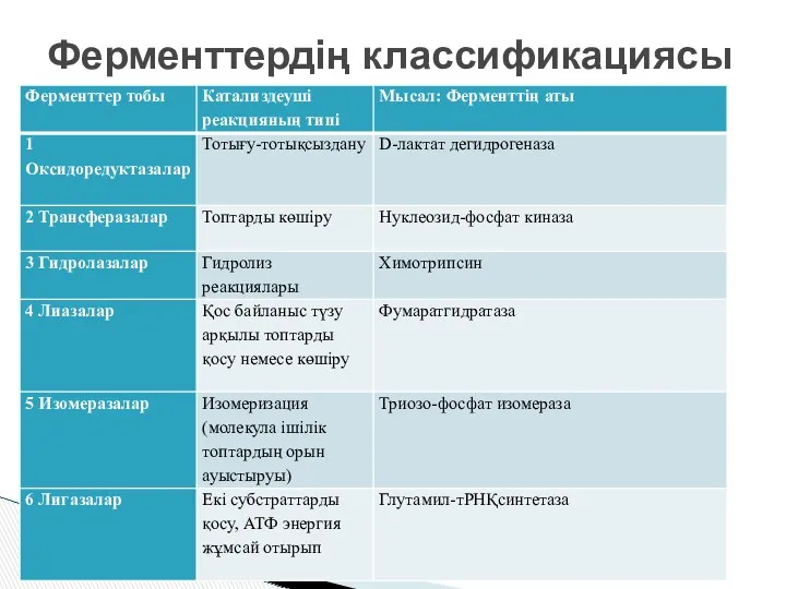 Ферменттердің классификациясы