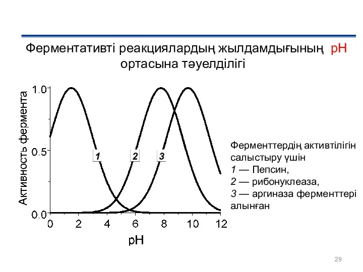 Ферментативті реакциялардың жылдамдығының рН ортасына тәуелділігі Ферменттердің активтілігін салыстыру үшін