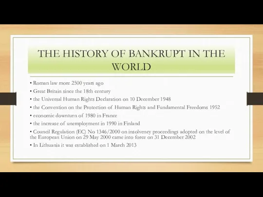 THE HISTORY OF BANKRUPT IN THE WORLD • Roman law