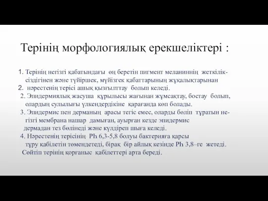 Терінің морфологиялық ерекшеліктері : Терінің негізгі қабатындағы өң беретін пигмент