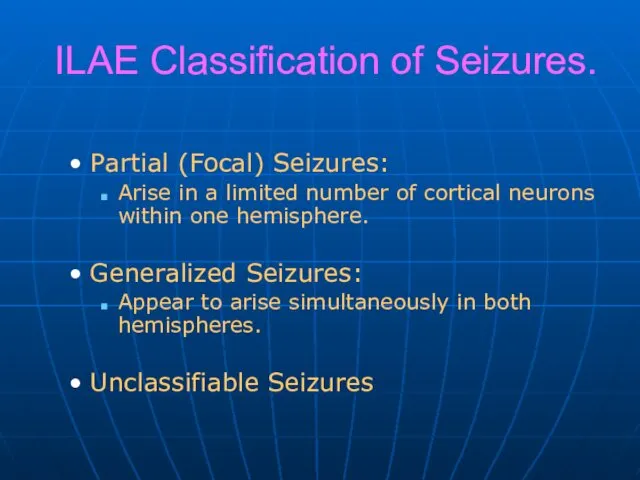 ILAE Classification of Seizures. Partial (Focal) Seizures: Arise in a