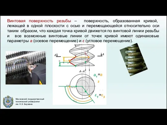 Винтовая поверхность резьбы – поверхность, образованная кривой, лежащей в одной