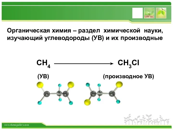 Органическая химия – раздел химической науки, изучающий углеводороды (УВ) и их производные